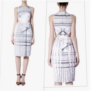 Clover Canyon White and Black Striped Marble-Print Cutout Sheath Dress